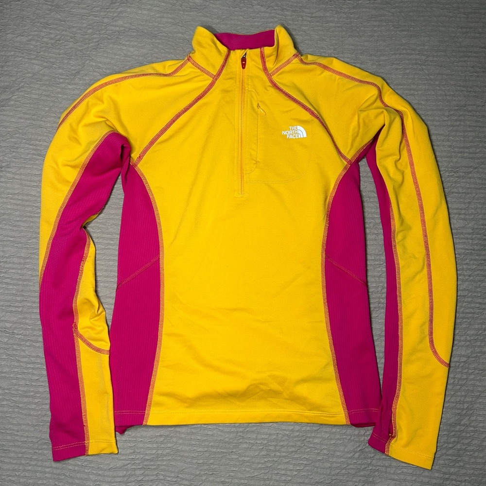 North Face Womens VaporWick 1/4 Zip Pullover Yellow Pink A44J Small